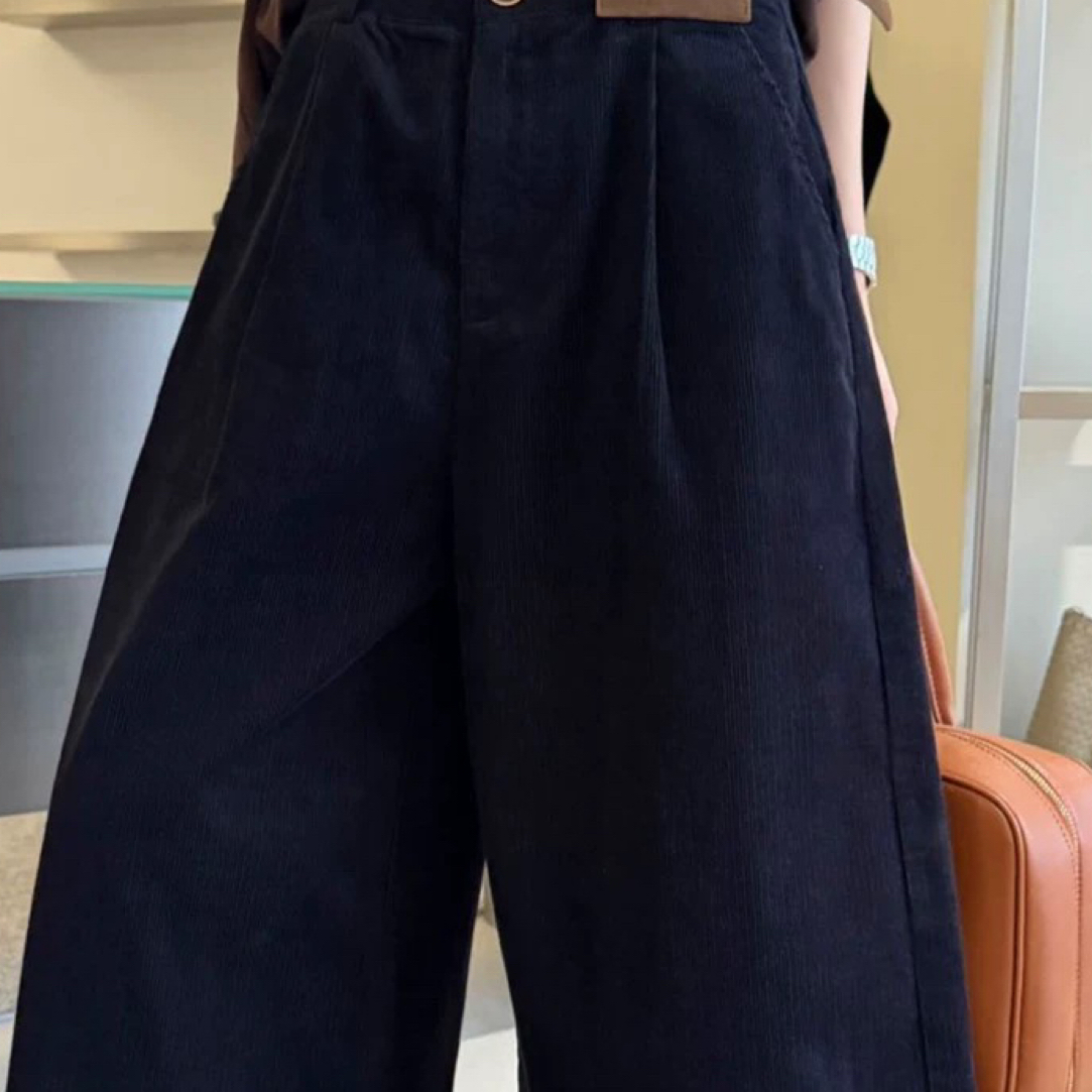 韩系灯芯绒阔腿裤女2025秋季新款高腰直筒八分裤休闲裤超好看时尚