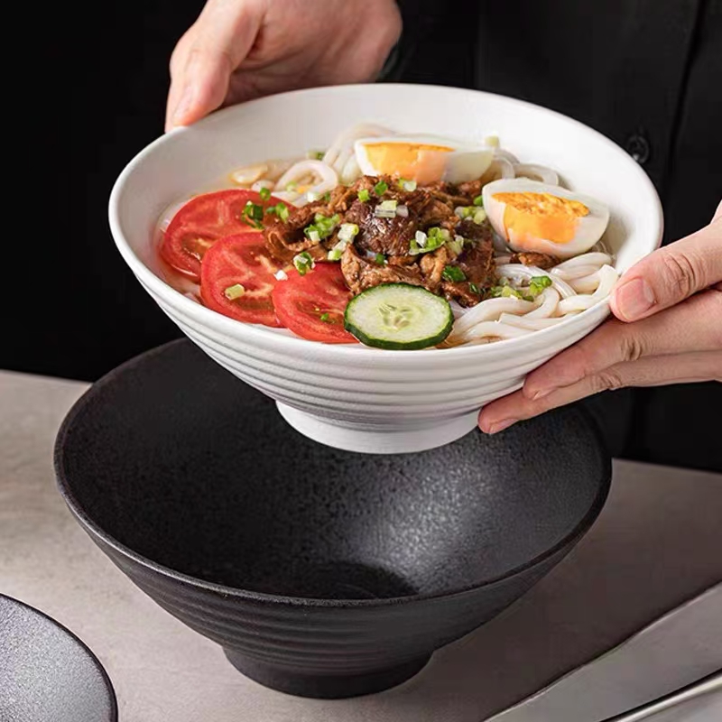 岩石简约西餐黑色沙拉碗面碗家用拉面碗深碗菜碗餐厅大号面碗