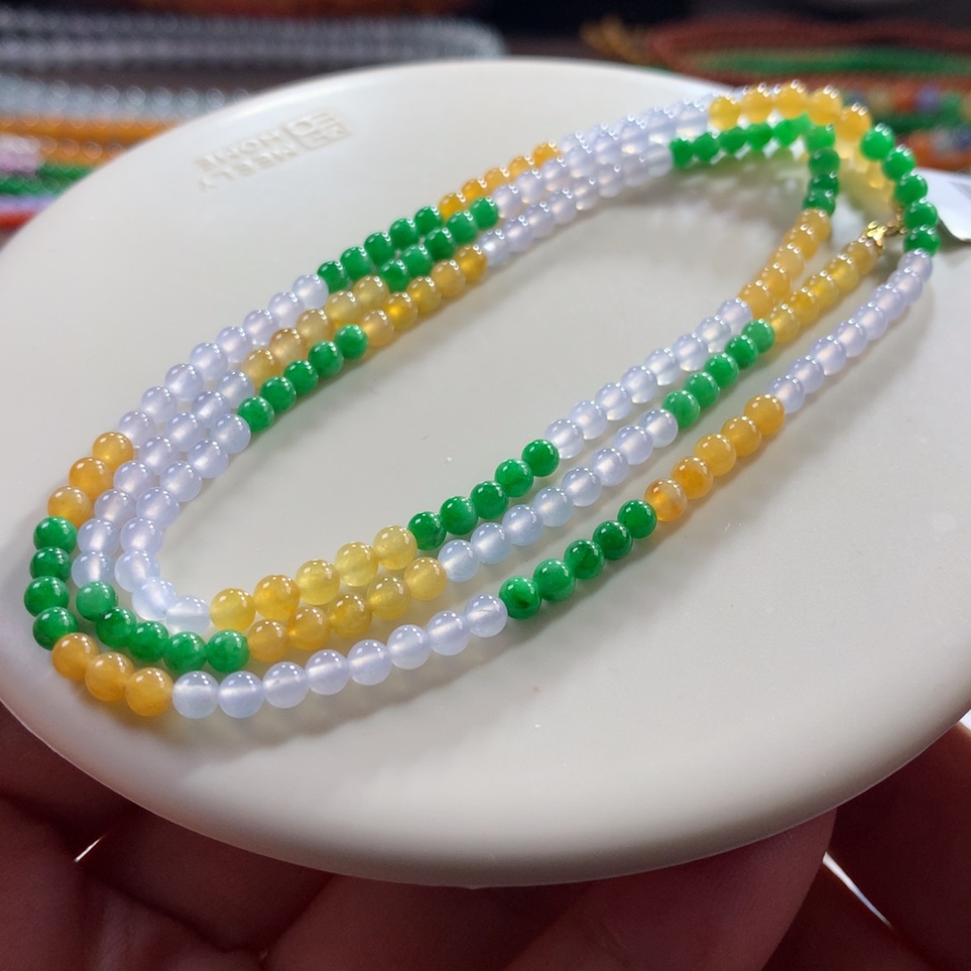 翡翠未镶嵌手链翡翠冰底三彩福禄寿卡3.70+