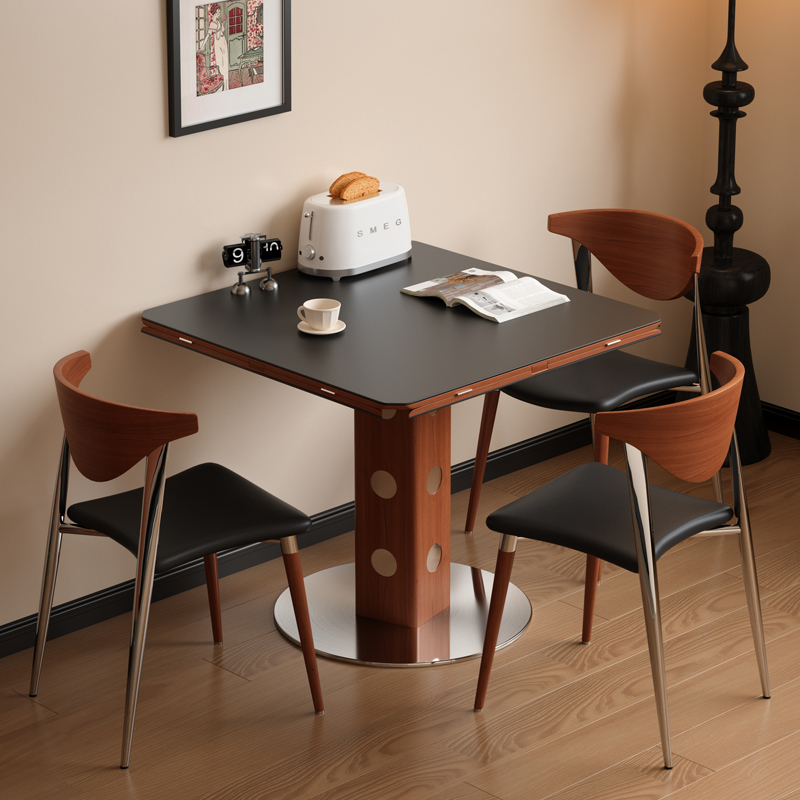 木小咖实木包豪斯功能餐台家用小户型轻奢岩板伯格正方形餐桌圆桌