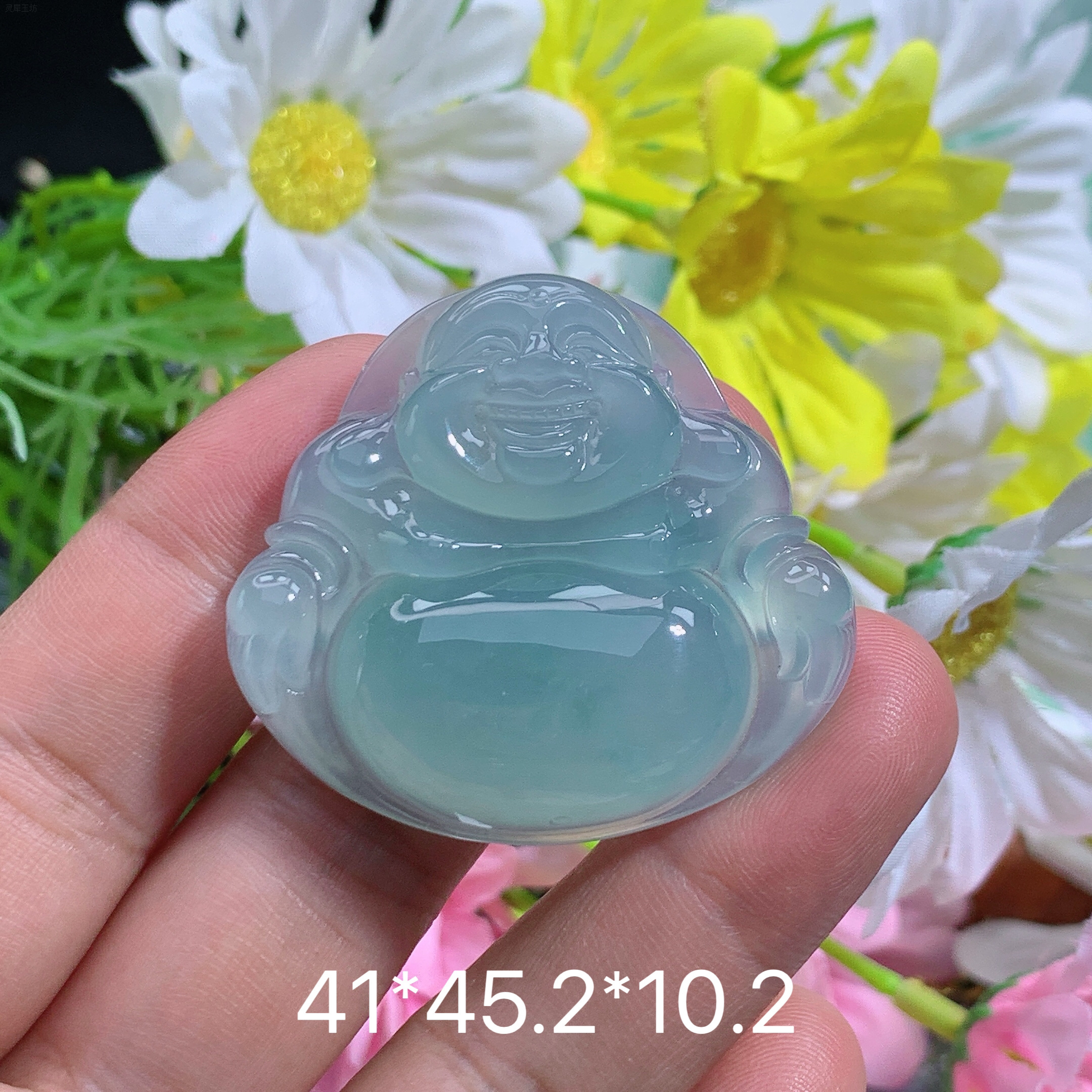 缅甸翡翠A货冰种蓝胶大肚佛品精致上等翡翠佛公精致珠宝首饰玉石