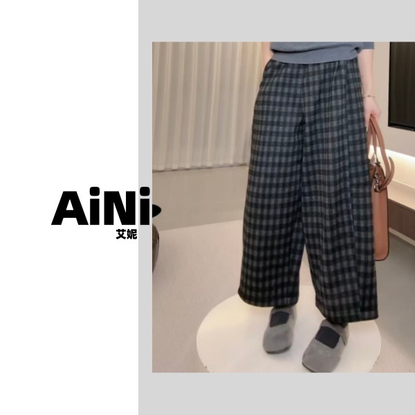 《艾妮家》2025冬季新款加绒高腰时尚格子裤