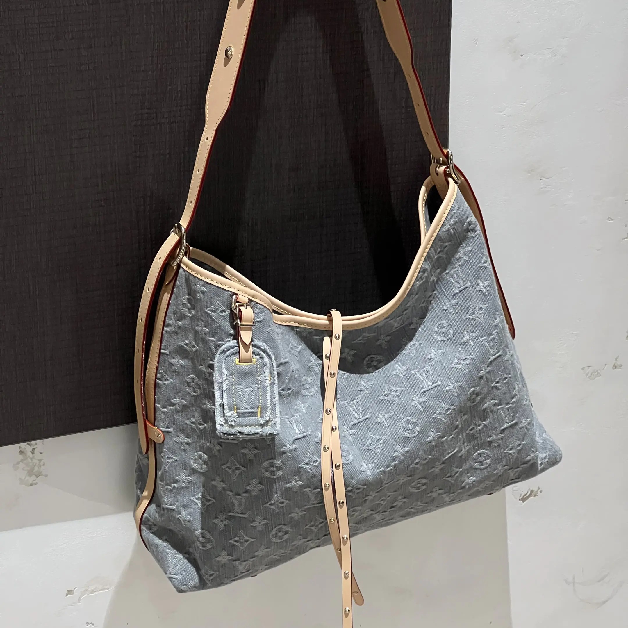 99新 LouisVuitton/路易威登 7662 灰色丹宁carryall单肩包中号