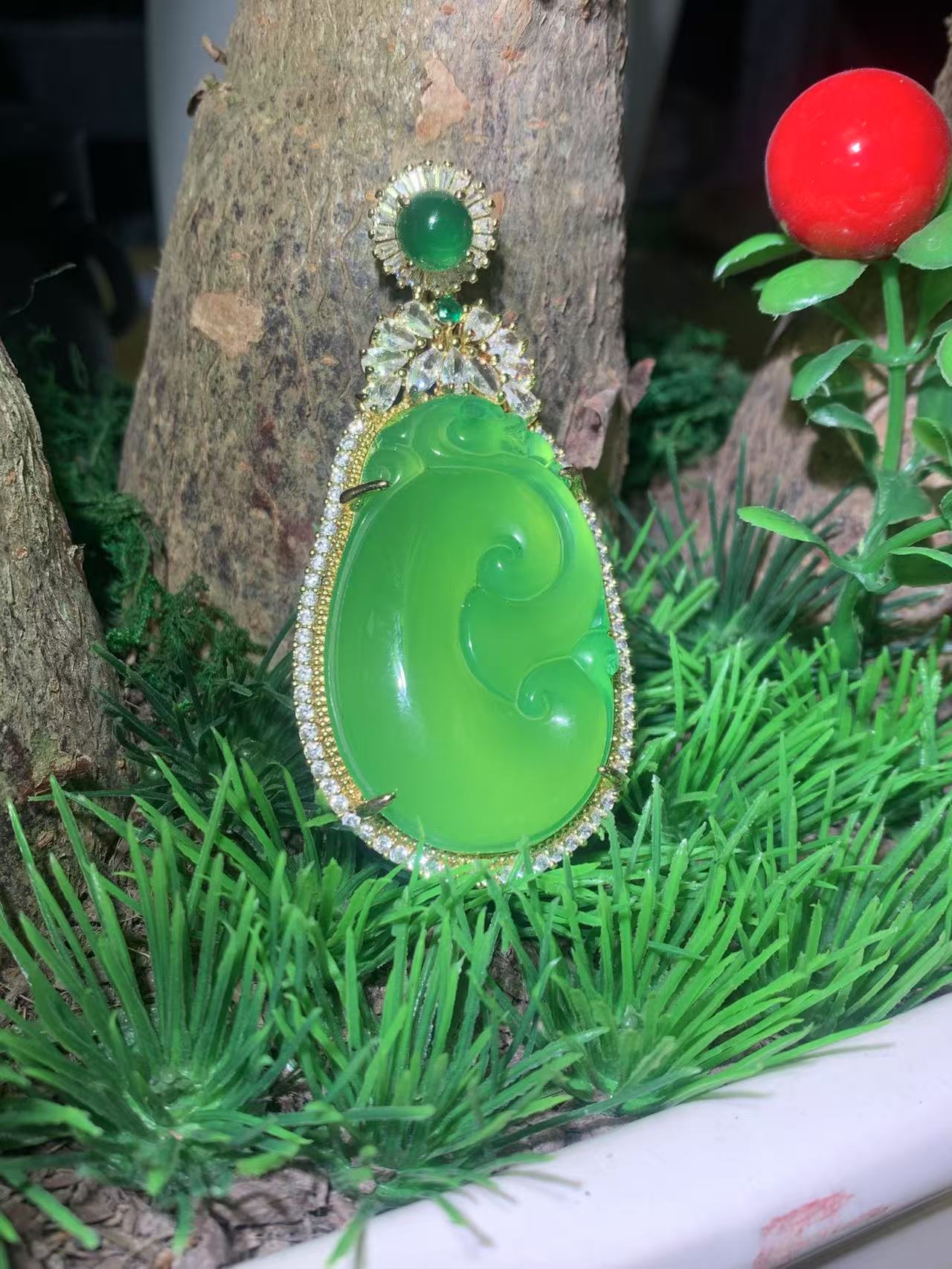 天然玉石满绿大如意高冰高透-多样性发货