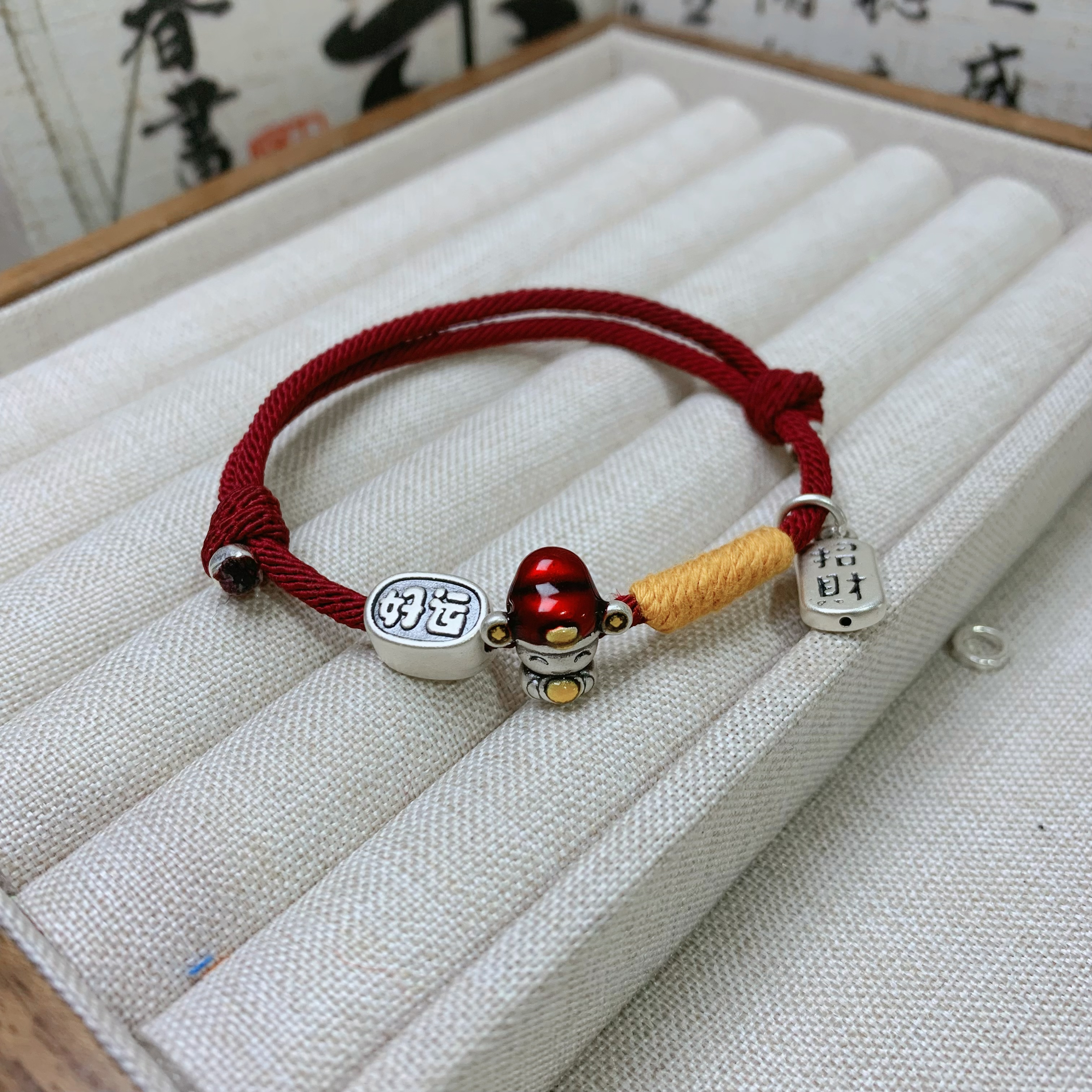 足银手链 足银【众银】小财爷招财纳福好运连连红绳手链手绳编织