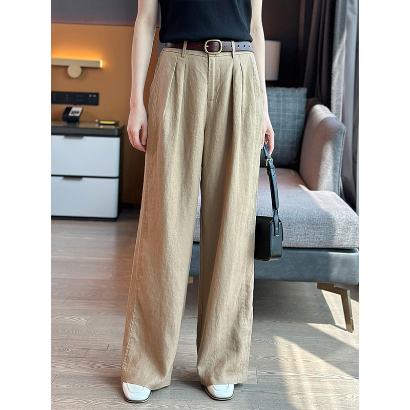 左左家 高奢松驰感~梨型身材推荐亚麻休闲阔腿裤女高腰显瘦直筒裤