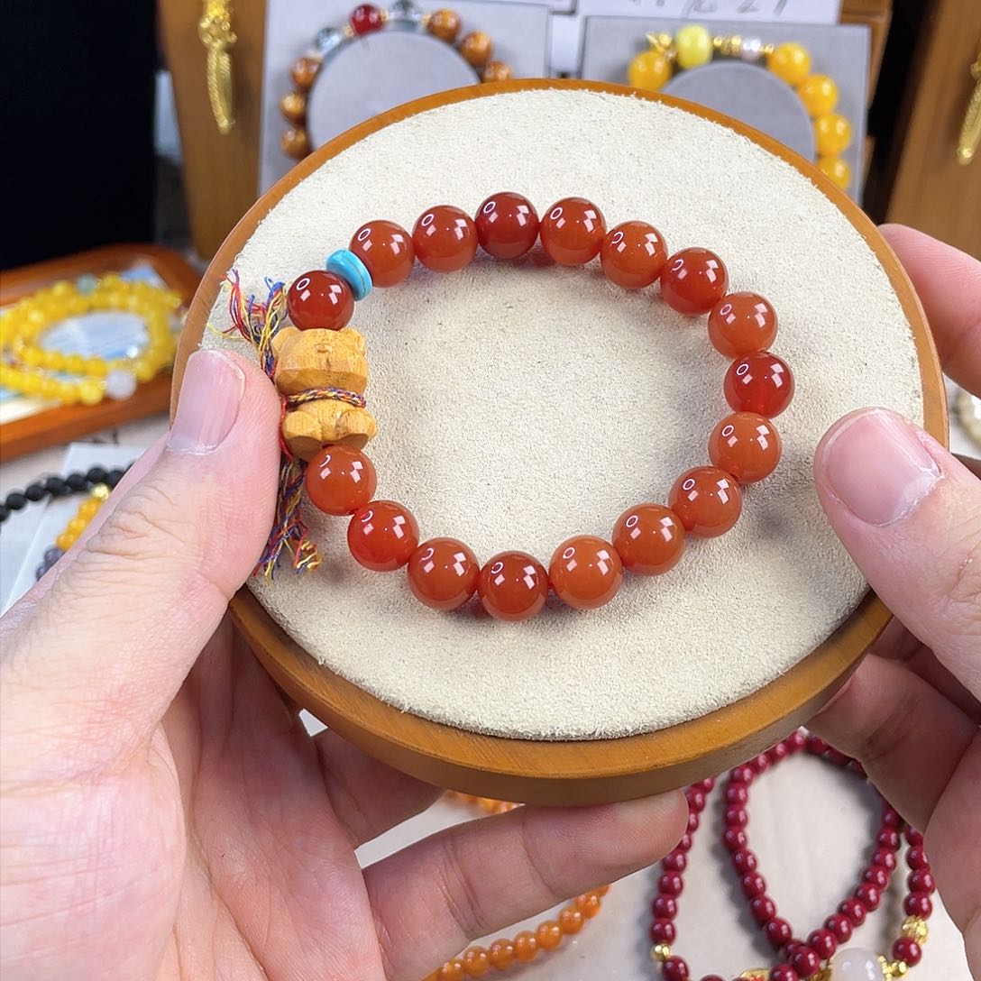 南红玛瑙手饰银S925镀金镶嵌