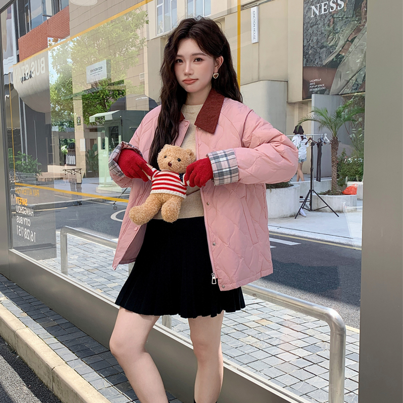 显瘦翻领女POLO领常规款小香风菱格宽松显瘦显白保暖