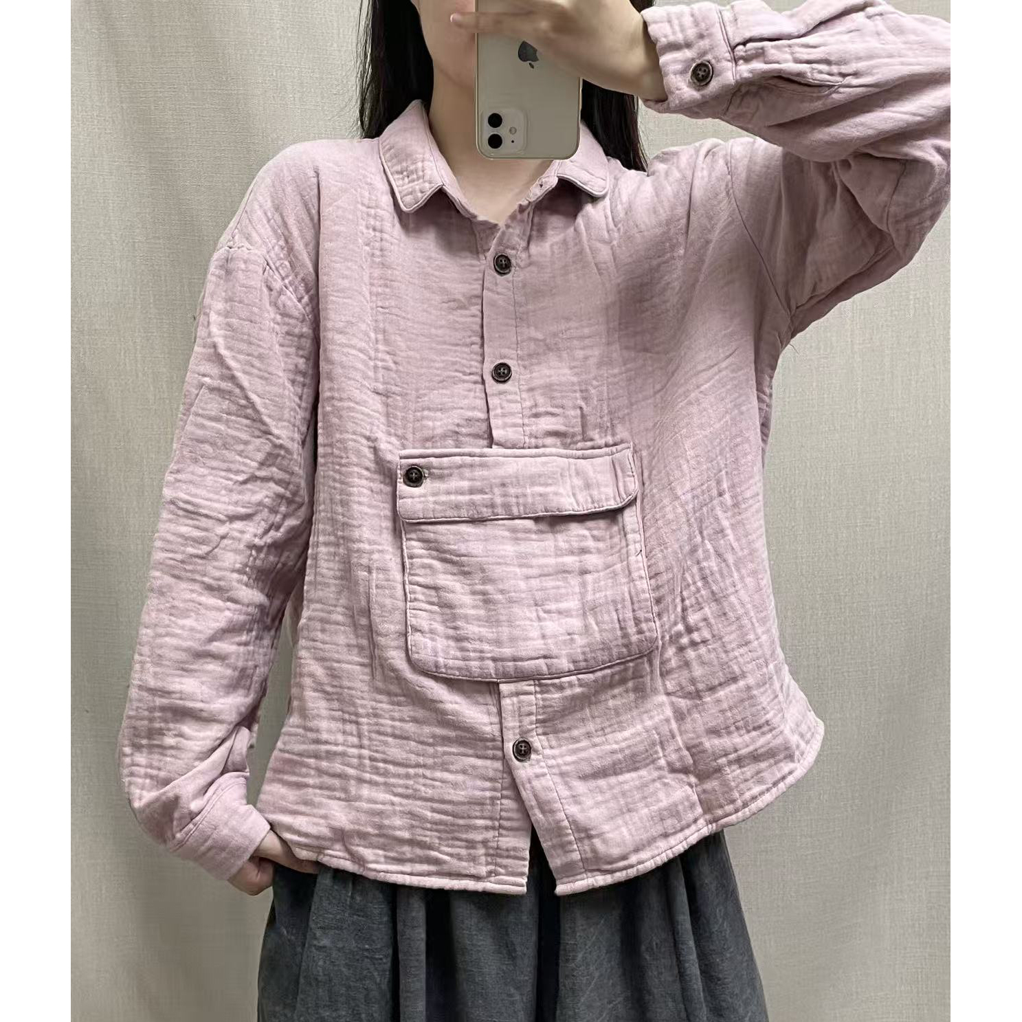 099双纱加厚包边衬衣女款