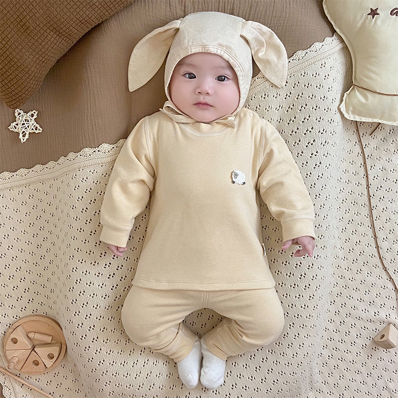 德绒保暖自发热内衣儿童秋衣秋裤新生婴儿衣服高腰秋冬款宝宝套装