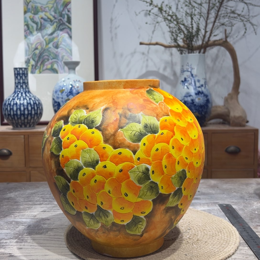 摆件陶瓷花瓶高27口11