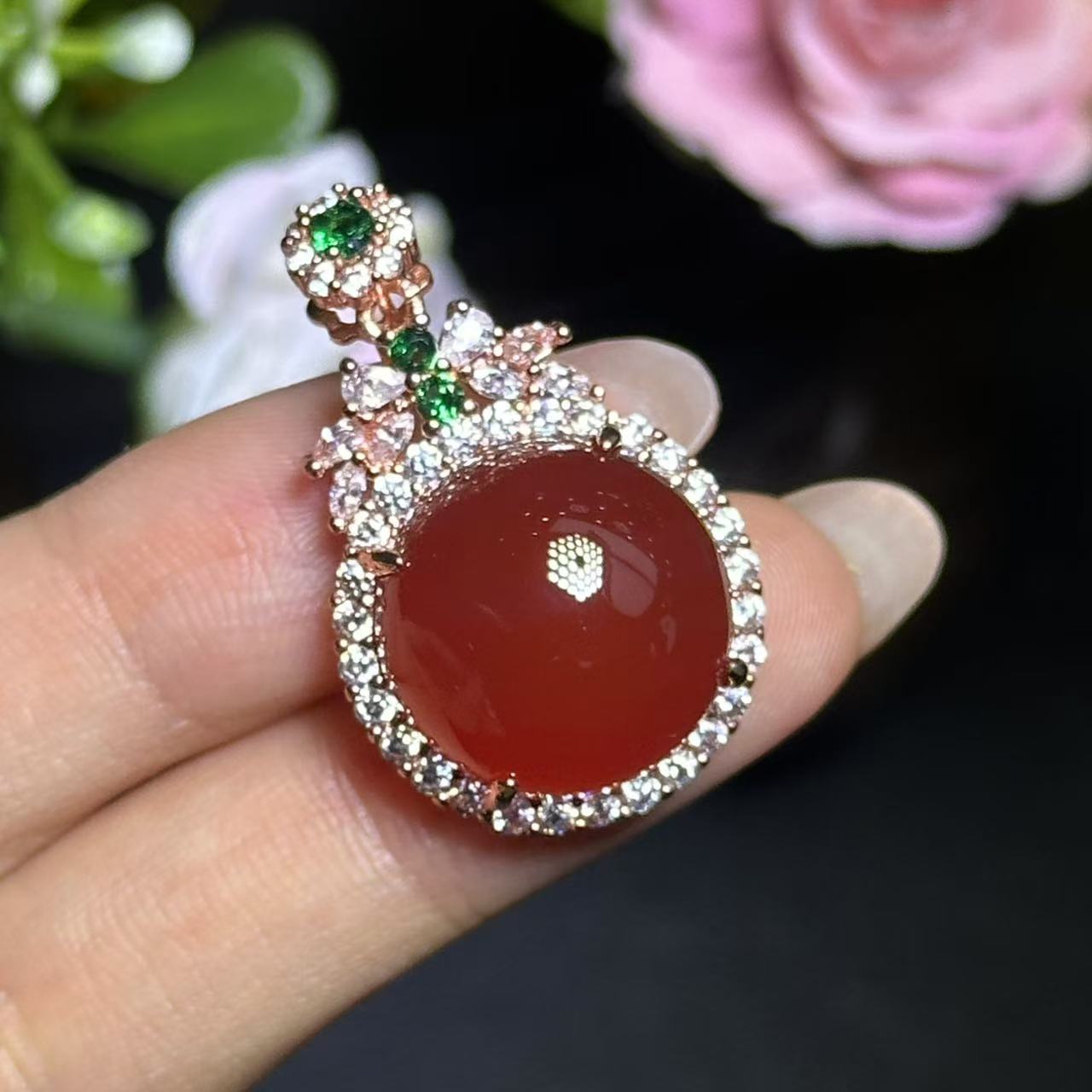 ST1583【任会长珠宝】九品红咔红玛瑙吊坠-配绳-多样性只发一件