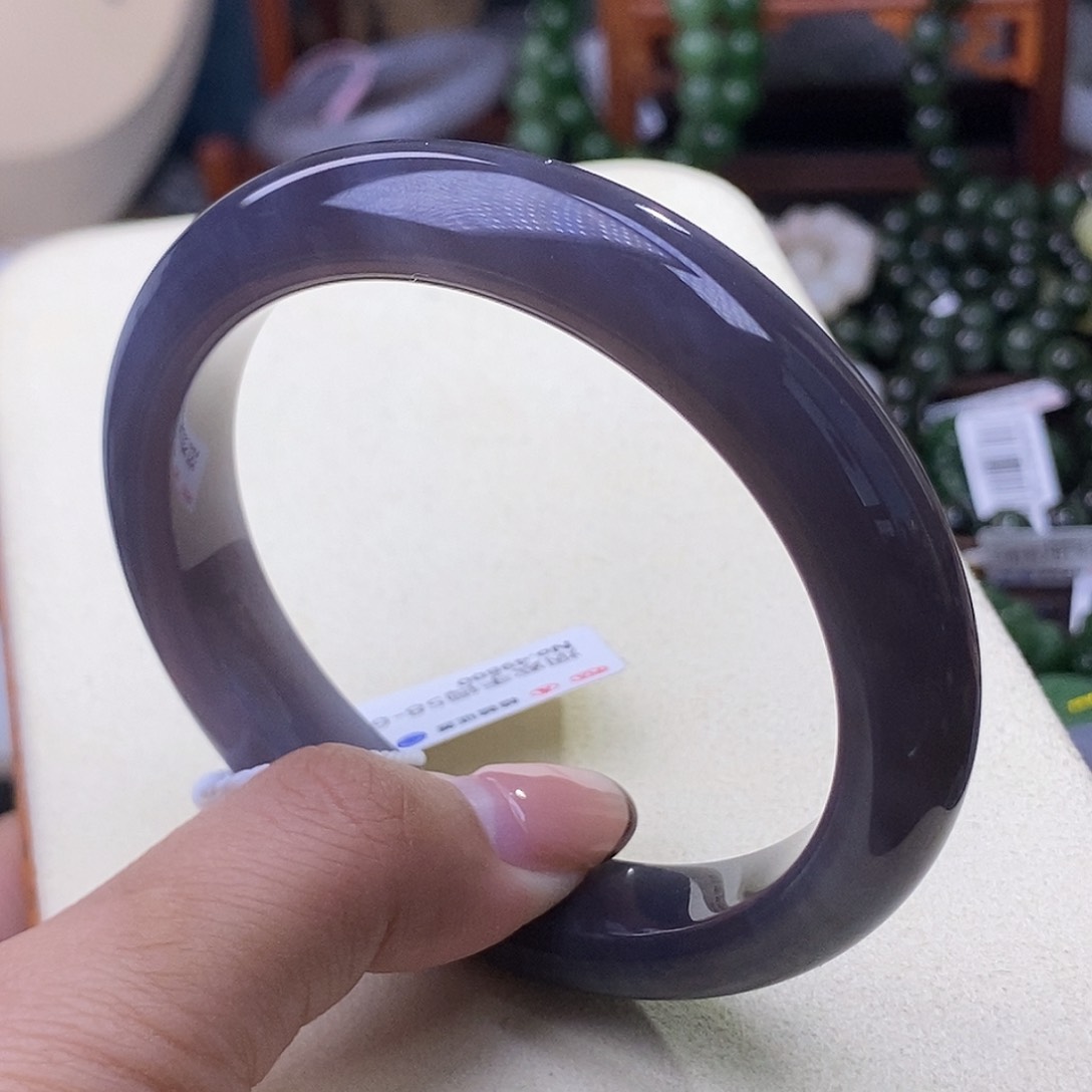 和田玉毕业级老矿料浓烟紫半山水手镯59未镶嵌