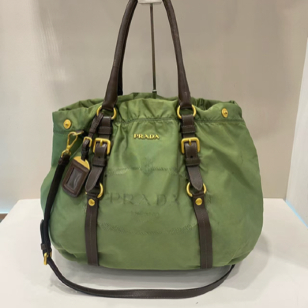 95新 Prada/普拉达 01-121 绿色手提包 单肩斜挎包