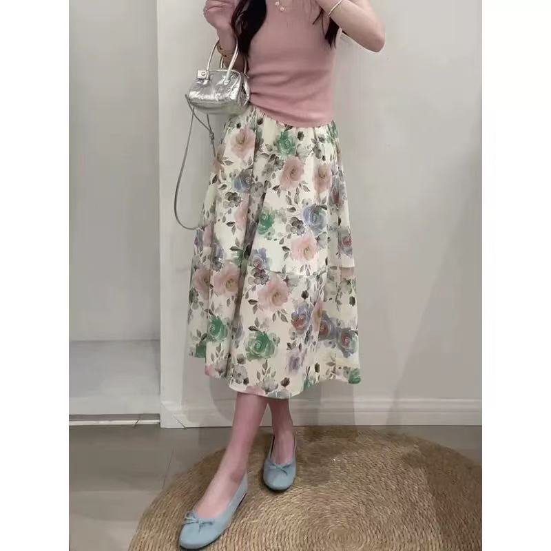【夏央制衣厂】100%全棉夏季新款大摆气质碎花半身裙子女#7825-8