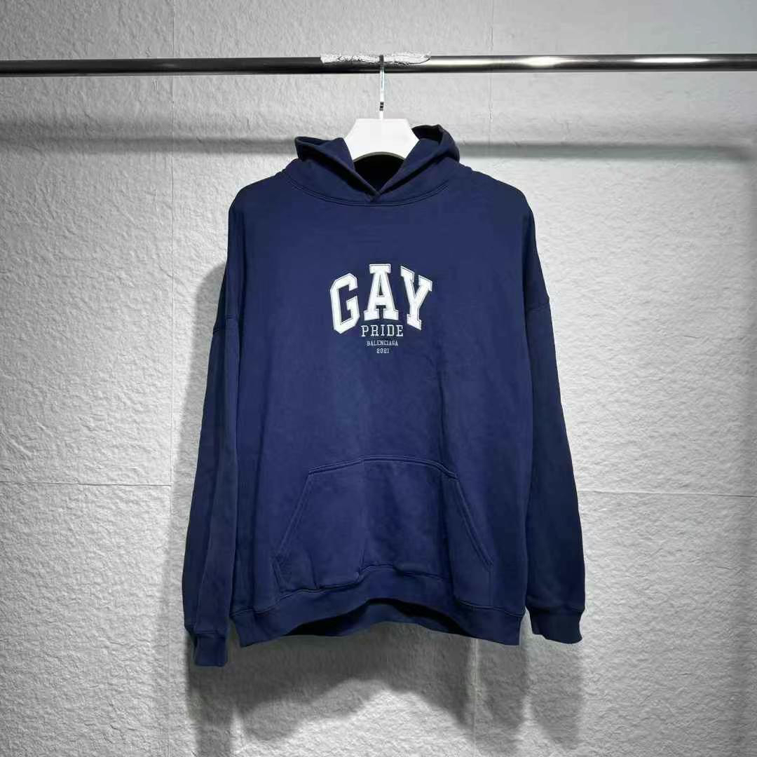 99新 Balenciaga/巴黎世家 M码 蓝色刺绣帽衫