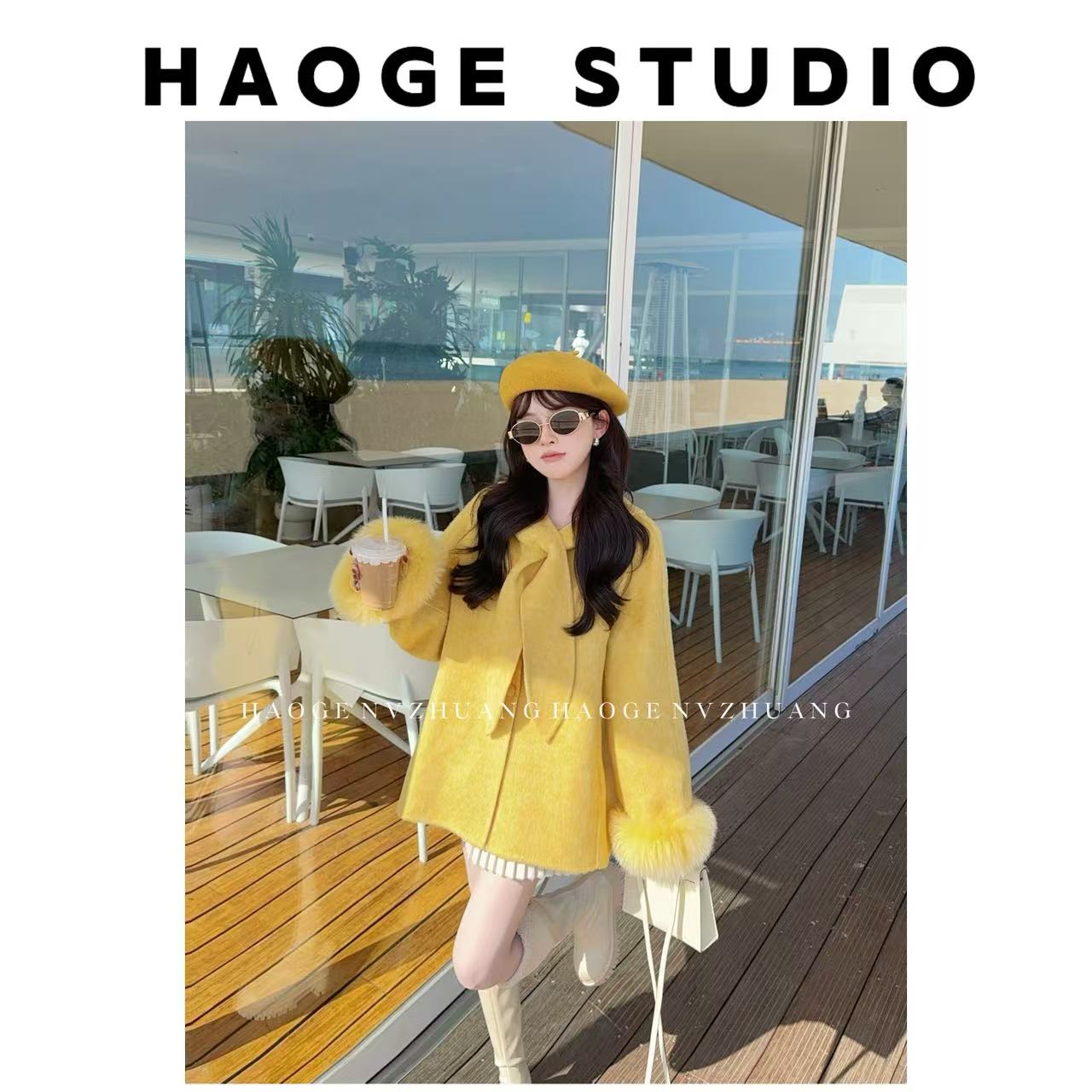 【婉儿】●大耳朵兔HGQ5DY4218A羊毛桑蚕丝混纺大衣预（不可机洗）