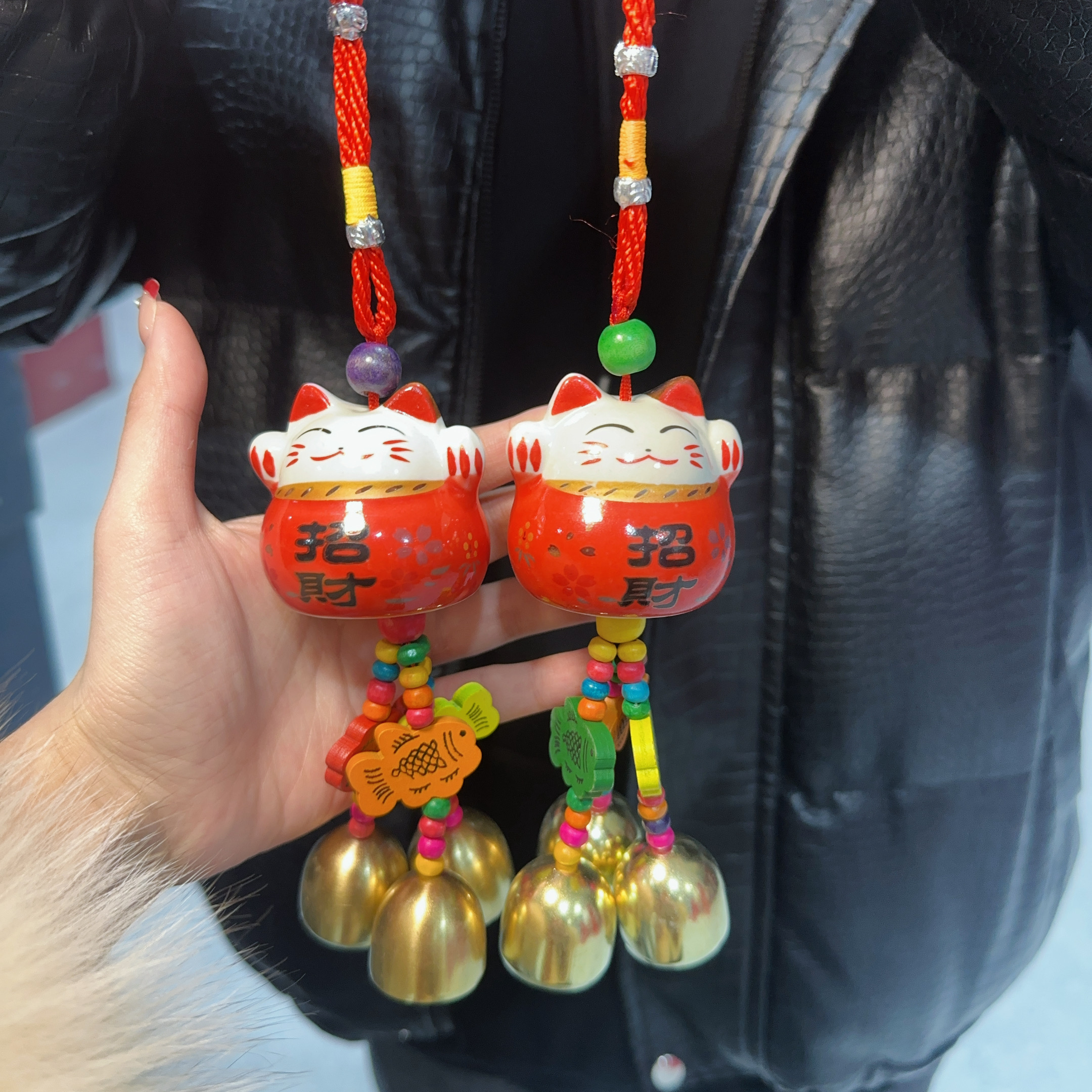 【袁氏瓷业】SF-红色车载招财猫挂件1