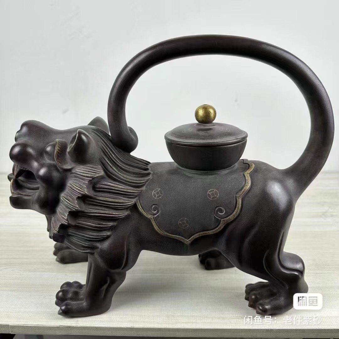 紫砂雄狮壶！全手工打造，容量1000毫升，
