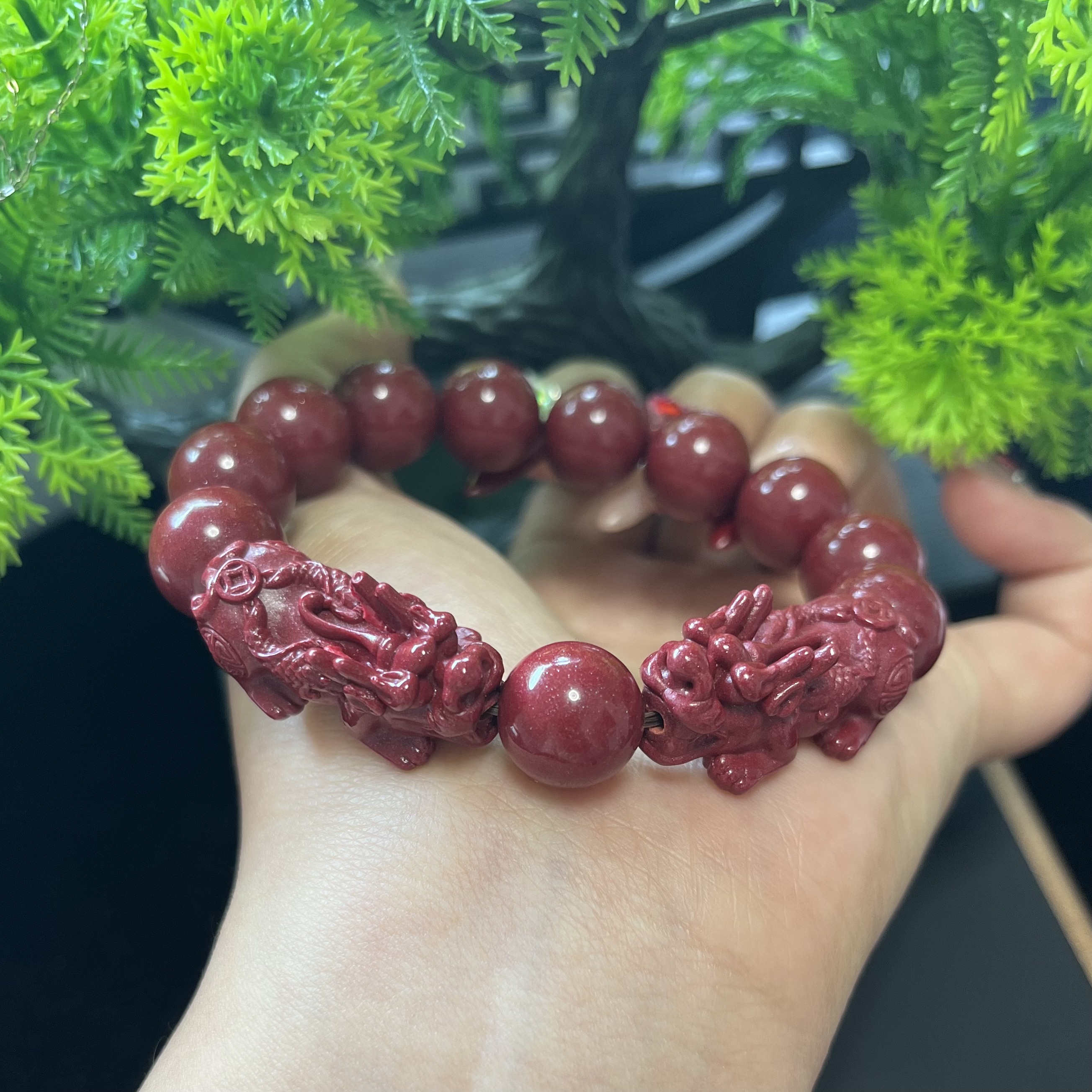 含辰砂工艺品正品高含量朱砂紫金砂双貔貅手串送老公礼物珠卡14mm