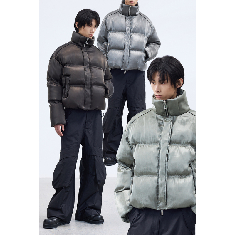 三色液态金属立领拉链羽绒服白鸭绒保暖外套