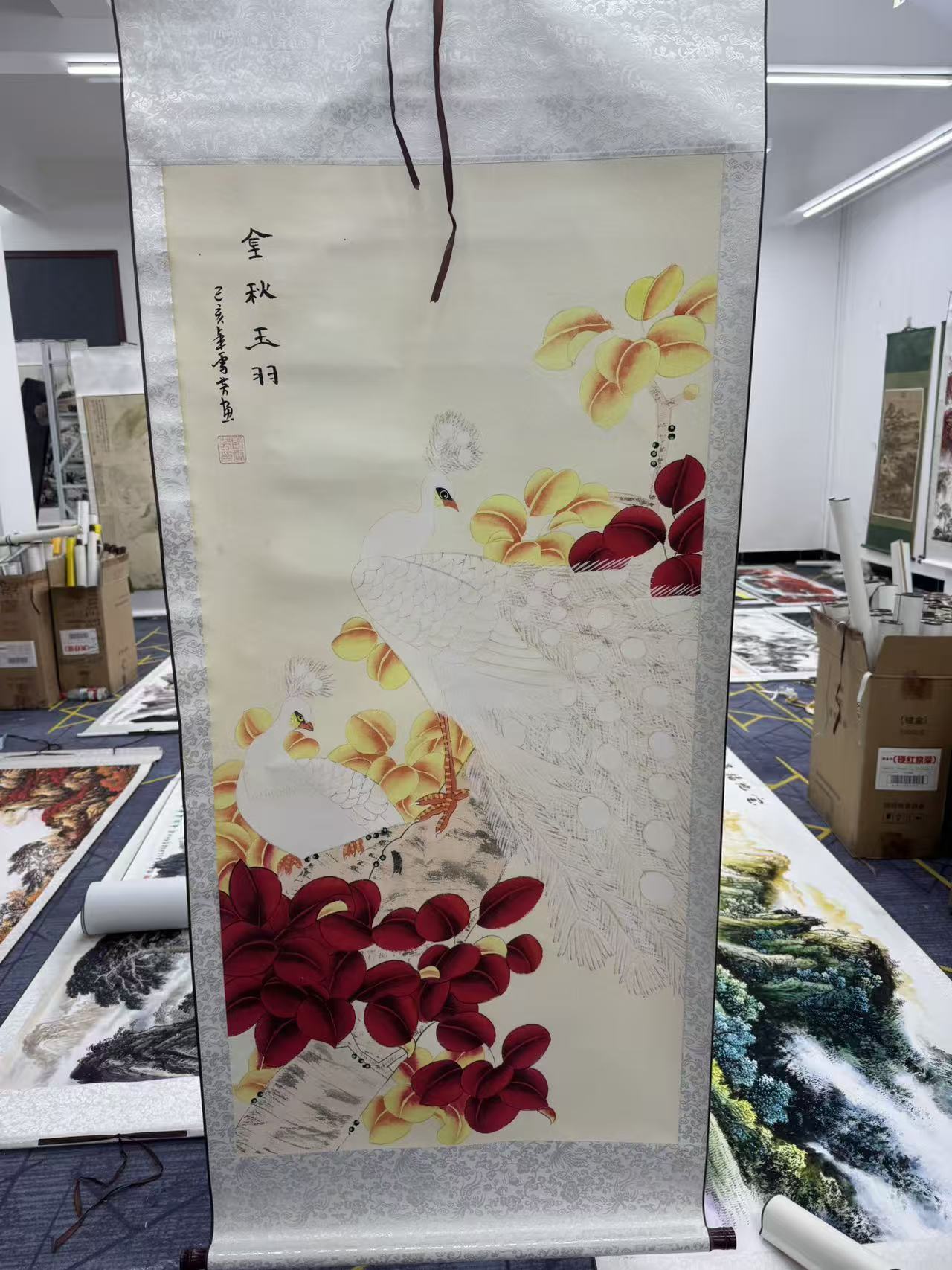 【精品复仿】《金秋玉羽》大图竖轴挂画适合客厅玄关走廊中堂装饰