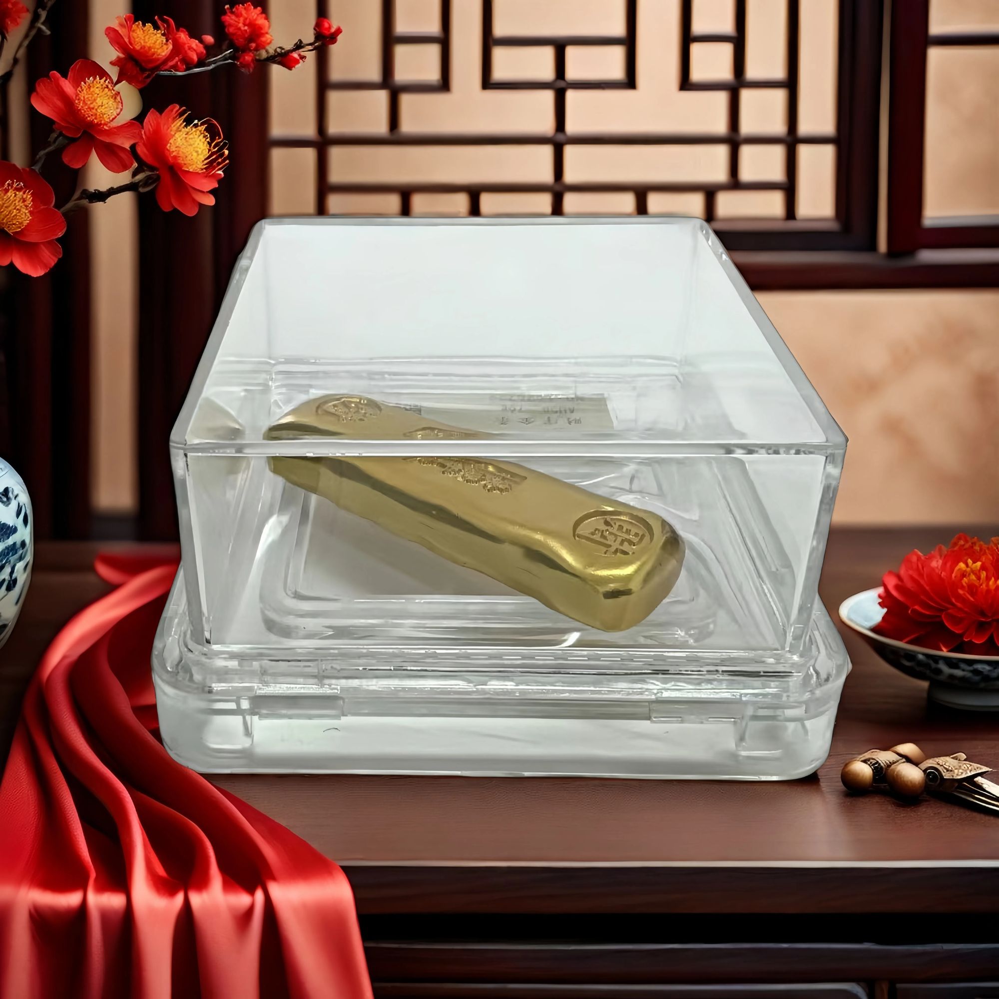 长条金色小黄鱼实心9999 福禄寿喜财 水晶礼盒包装G062