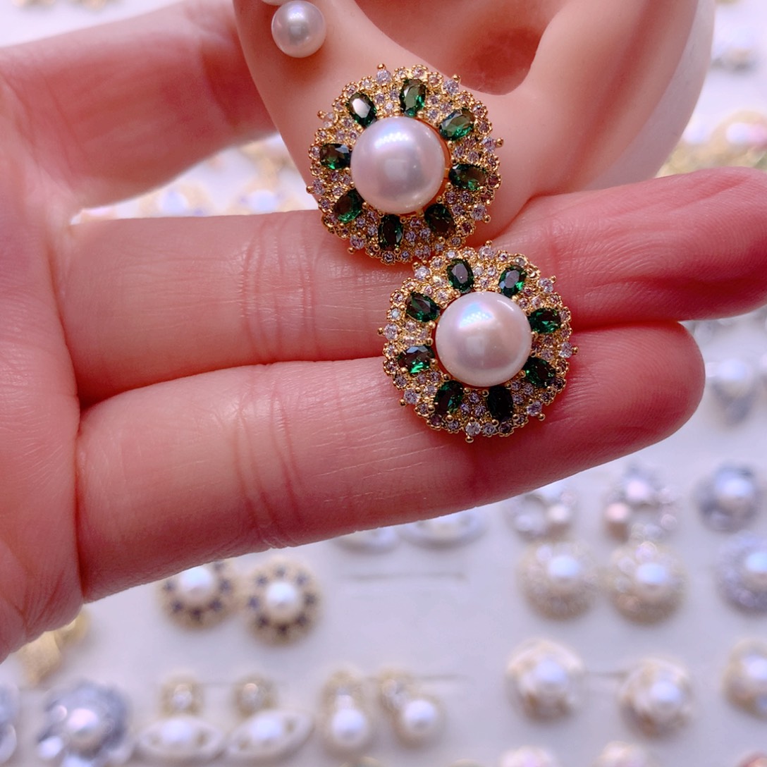 合金淡水珍珠耳饰