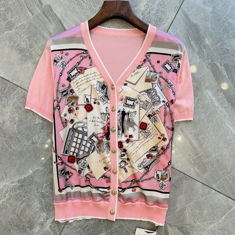 【清仓福利】SS 25108【都市佳人】桑蚕丝拼接v领短袖开衫