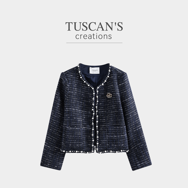 TUSCAN'S CREATIONS女秋冬小香风法式复古短外套设计款粗花呢