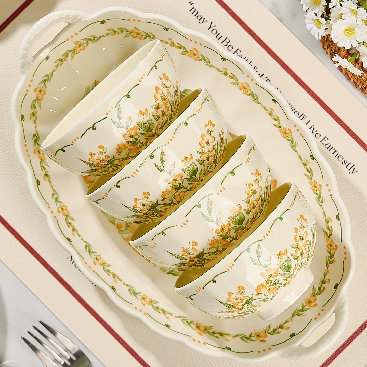 5英寸春意萌萌面碗陶瓷家用汤碗吃饭碗沙拉碗高档轻奢米饭碗创意