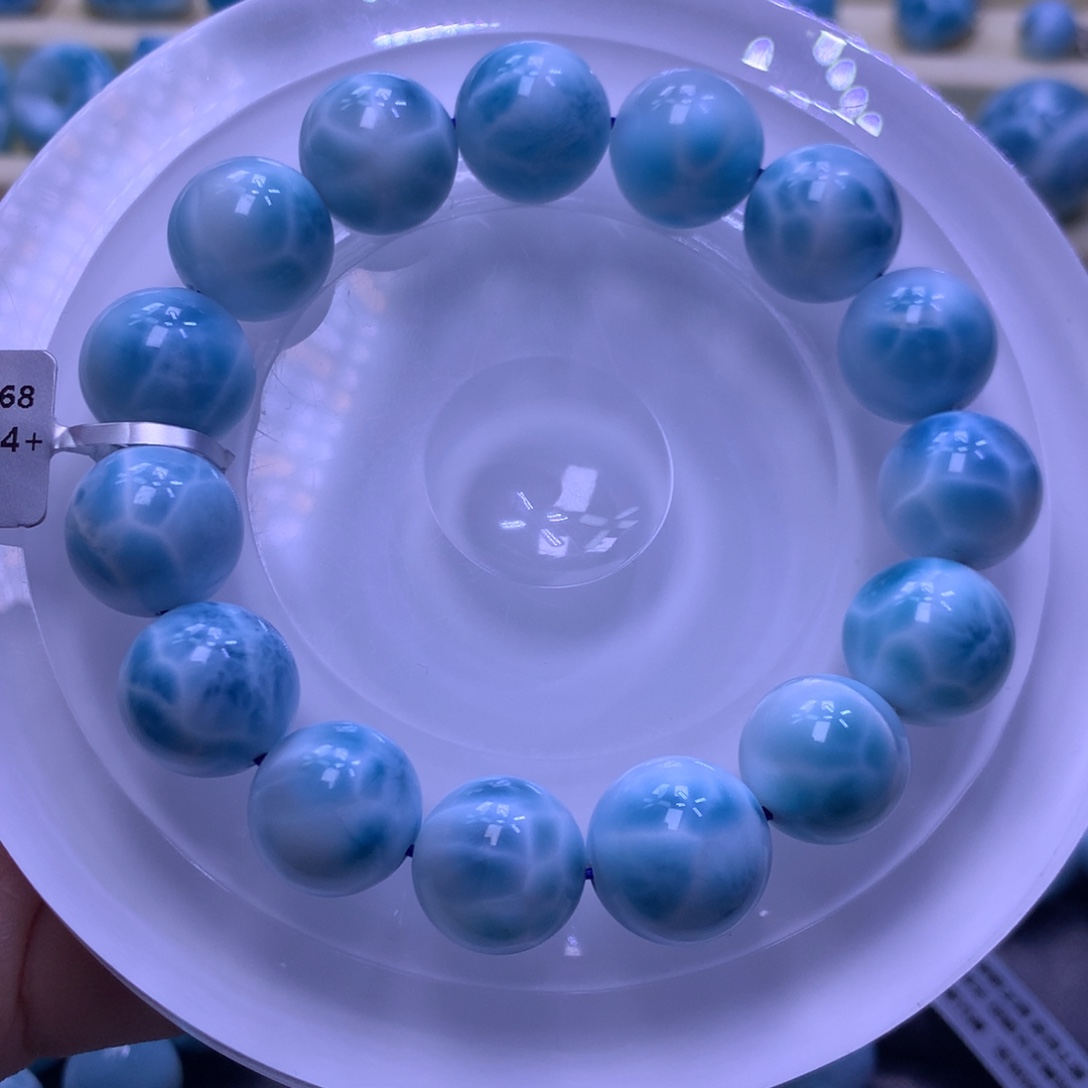 针钠钙石（海纹石）未镶嵌手串14+手串色差略异