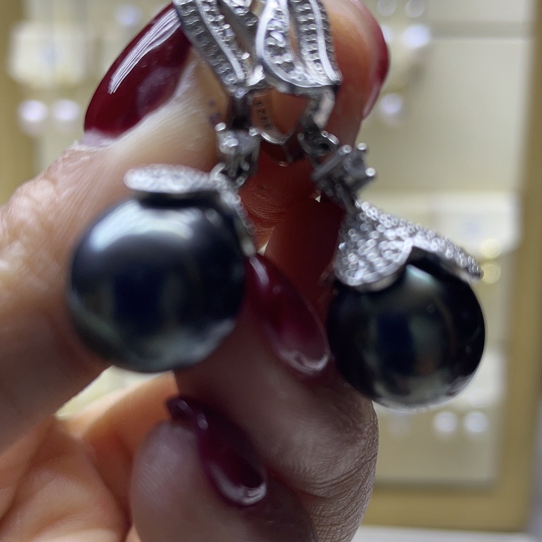 海水珍珠耳饰银S925镶嵌