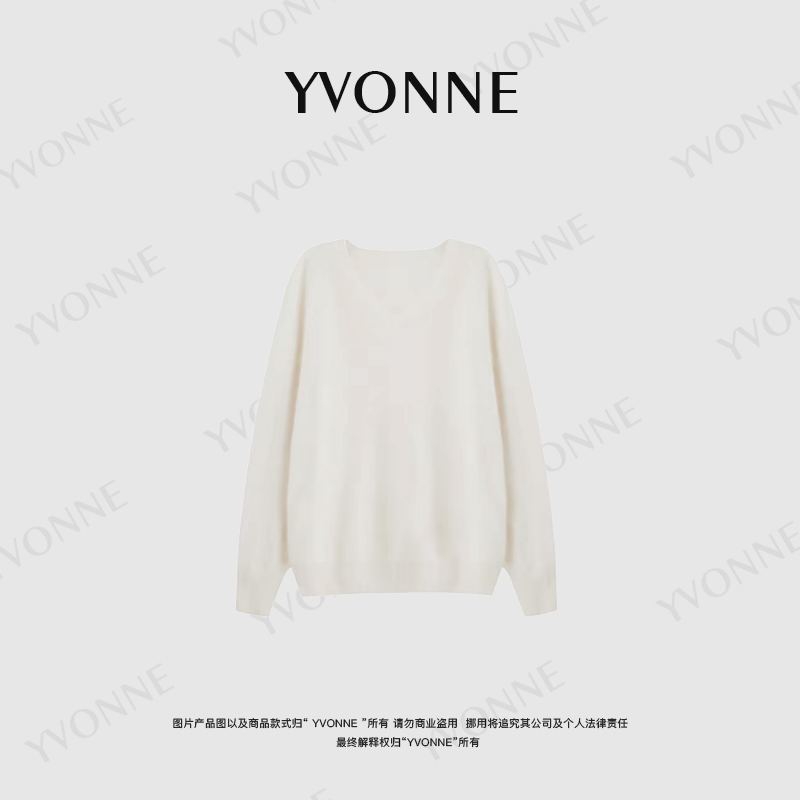 毛呢呢nene / 北欧情书 V领山羊绒一体机慵懒百搭毛衣