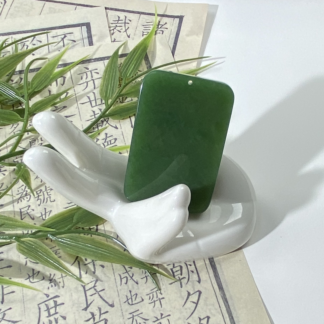 【小玉匠和田玉】碧玉·阳绿无事牌45mm