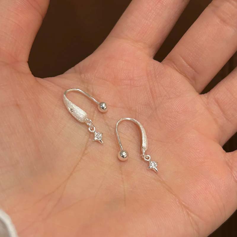 足银耳饰 【星河】999足银拉丝耳钩女星芒锆石耳环新款纯银耳饰E603