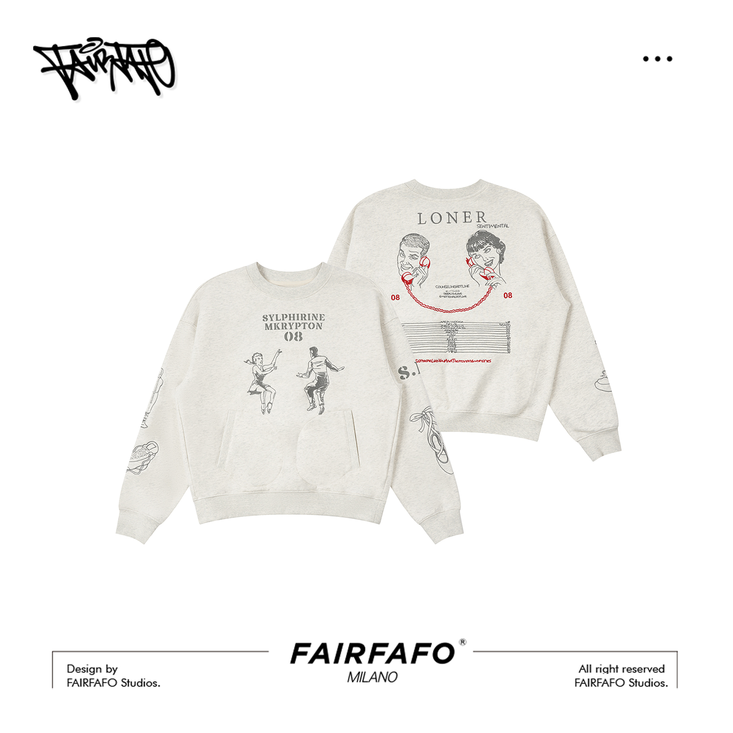 【双人共舞卫衣】WYAL54254美式潮牌秋季新款百搭复古风刺绣卫衣