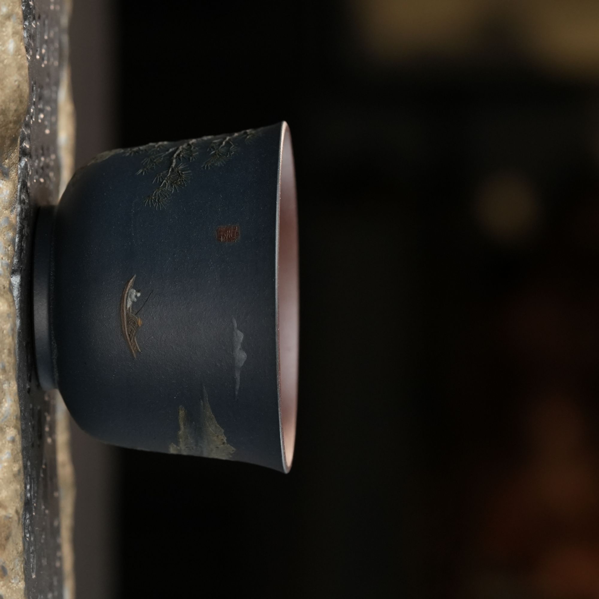 全手工泥绘主人杯<四时>夏130cc紫泥 