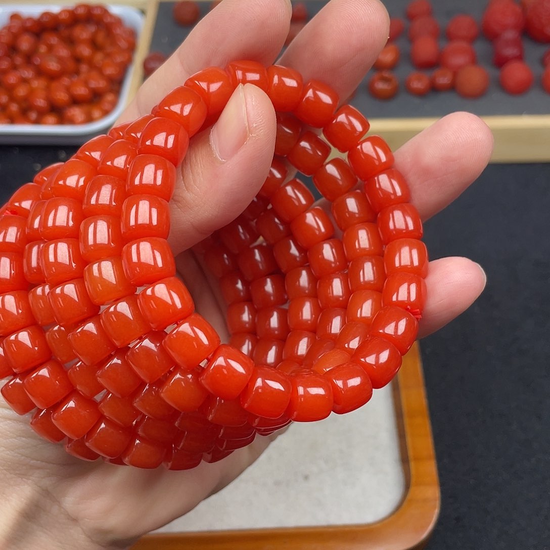 南红玛瑙3号保山锦红卡10直切手链未镶嵌