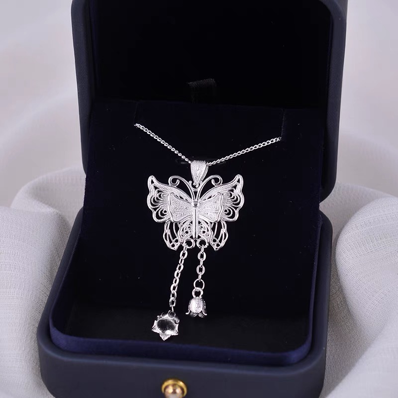 YZ051 蝴蝶项链 银色精品项链 无礼盒