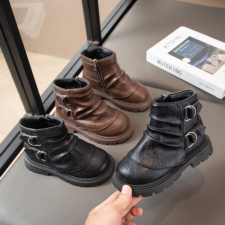 女童马丁靴秋冬新款靴子中大童学生英伦风短靴女孩棉靴儿童皮靴