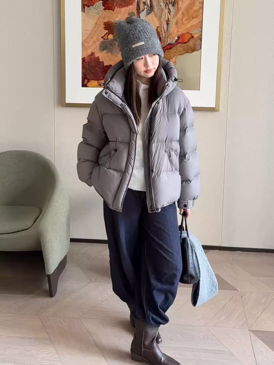 68027-33932 宽松连帽保暖短款衣服潮流百搭鹅绒服外套