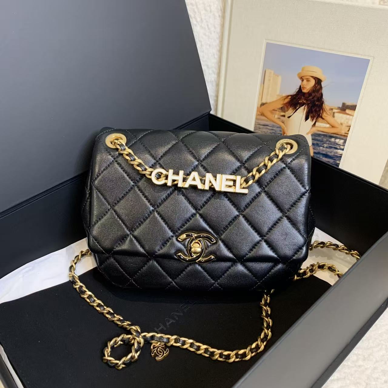 99新 Chanel/香奈儿 24P黑金链条包/82141358/12期免息/代卖服务