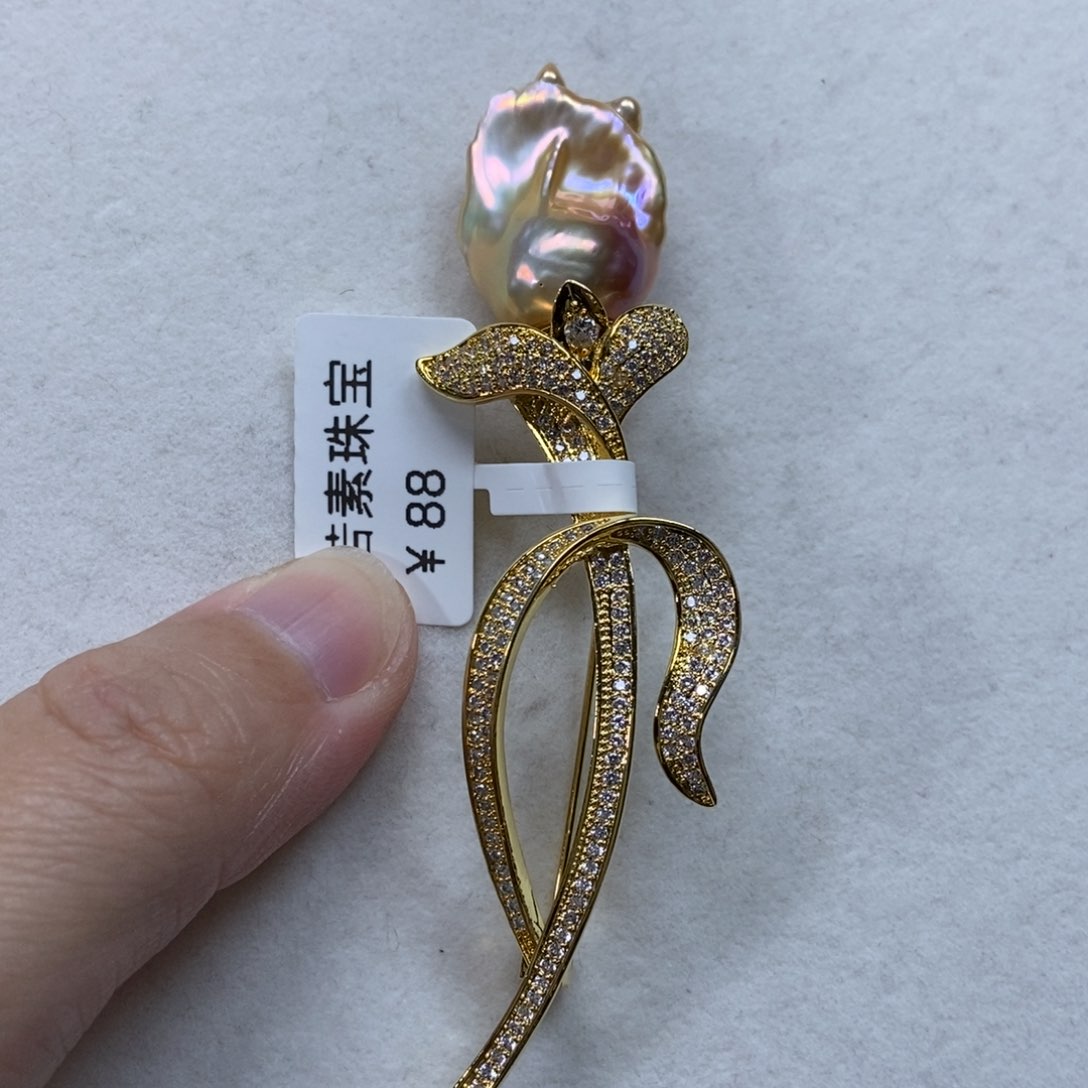 淡水珍珠胸针合金馨*福利022