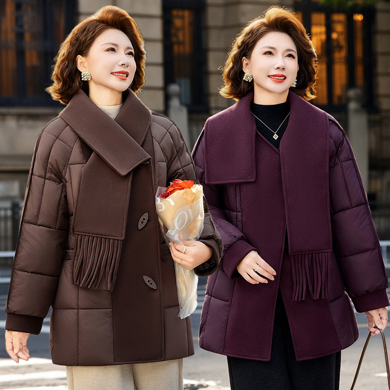 妈妈冬装大码棉服2025新款中老年女装秋冬棉衣围巾领棉袄外套洋气