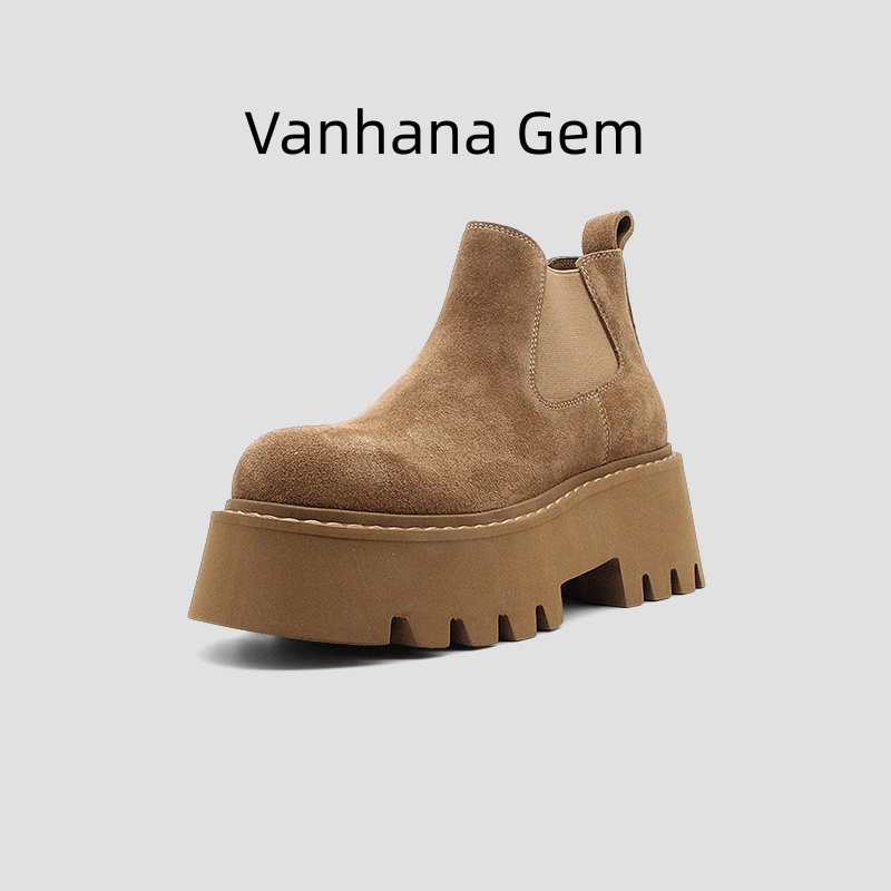 VANHANA GEM 高跟一脚蹬增高圆头磨砂皮马丁靴女靴潮流秋冬