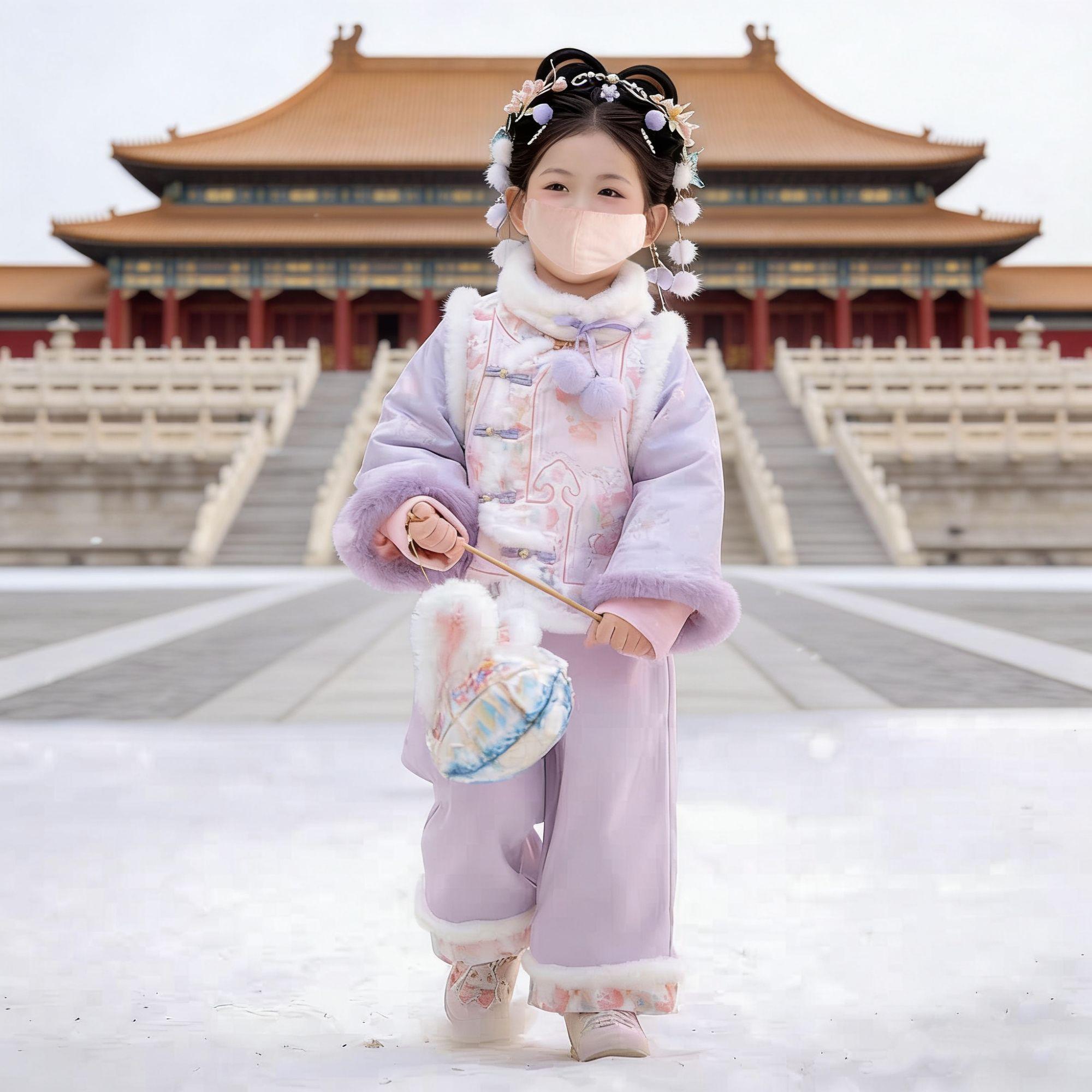 汉服女童拜年服套装2025新款儿童中国风女宝宝冬季加绒加厚款冬款