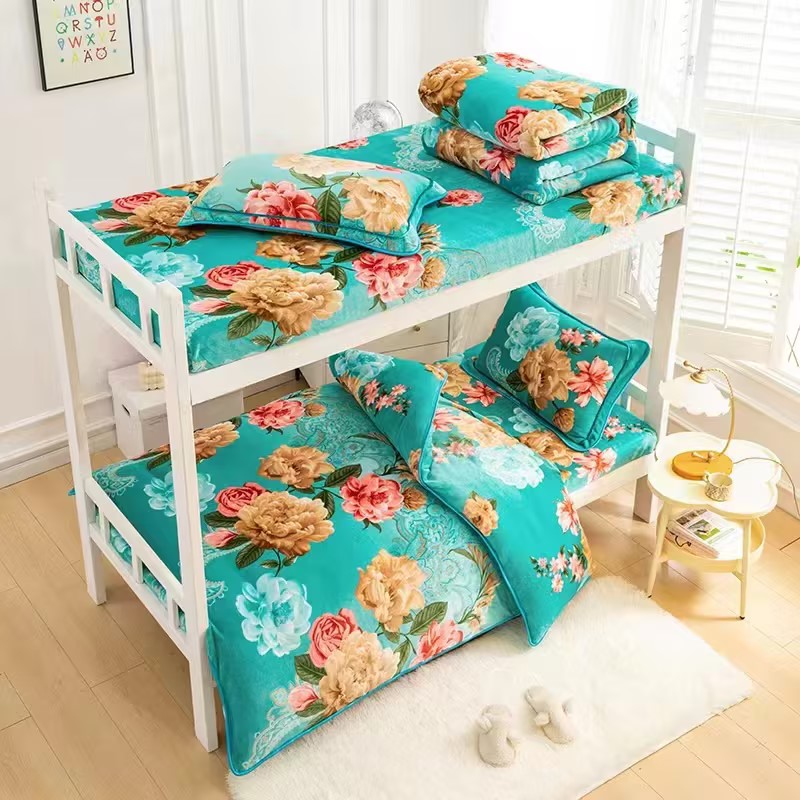 加厚保暖牛奶绒三件套学生宿舍单人上下铺加绒被罩床单1.2米床