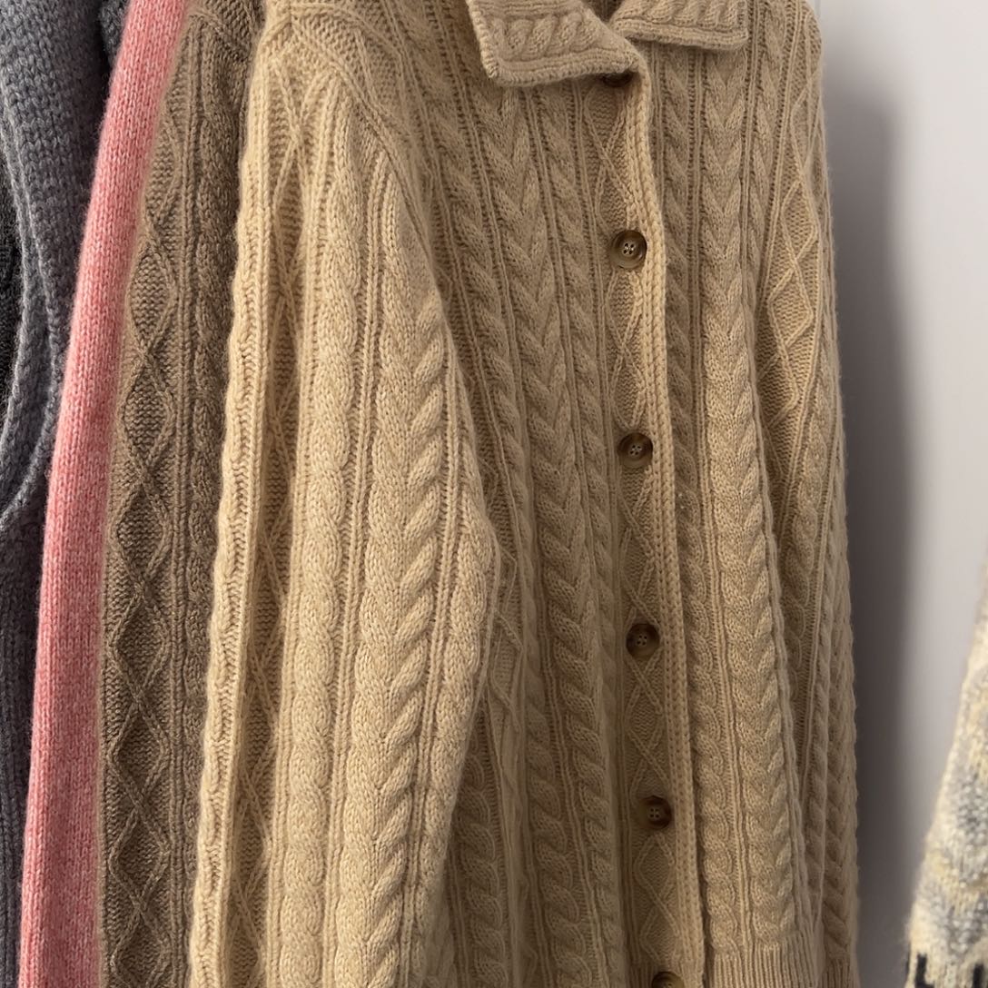 Polo领纽花羊绒开衫