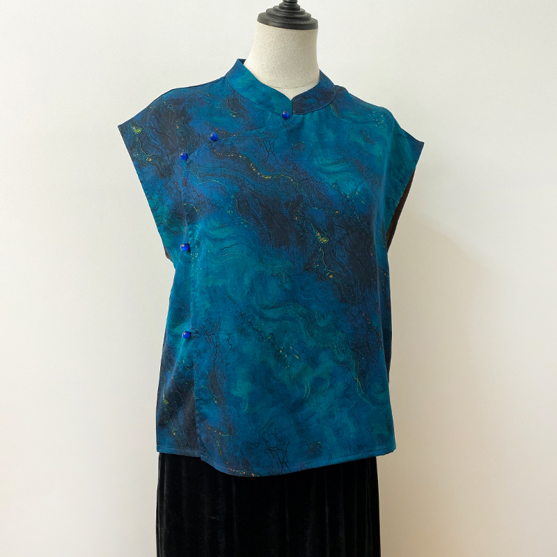 2025春季新款满分桑蚕丝蓝色星空香云纱上衣新中式复古国风上衣女